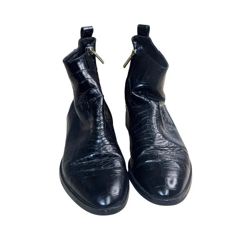 Club Monaco Trycia Black Leather Embossed Ankle Boots size 40 euro